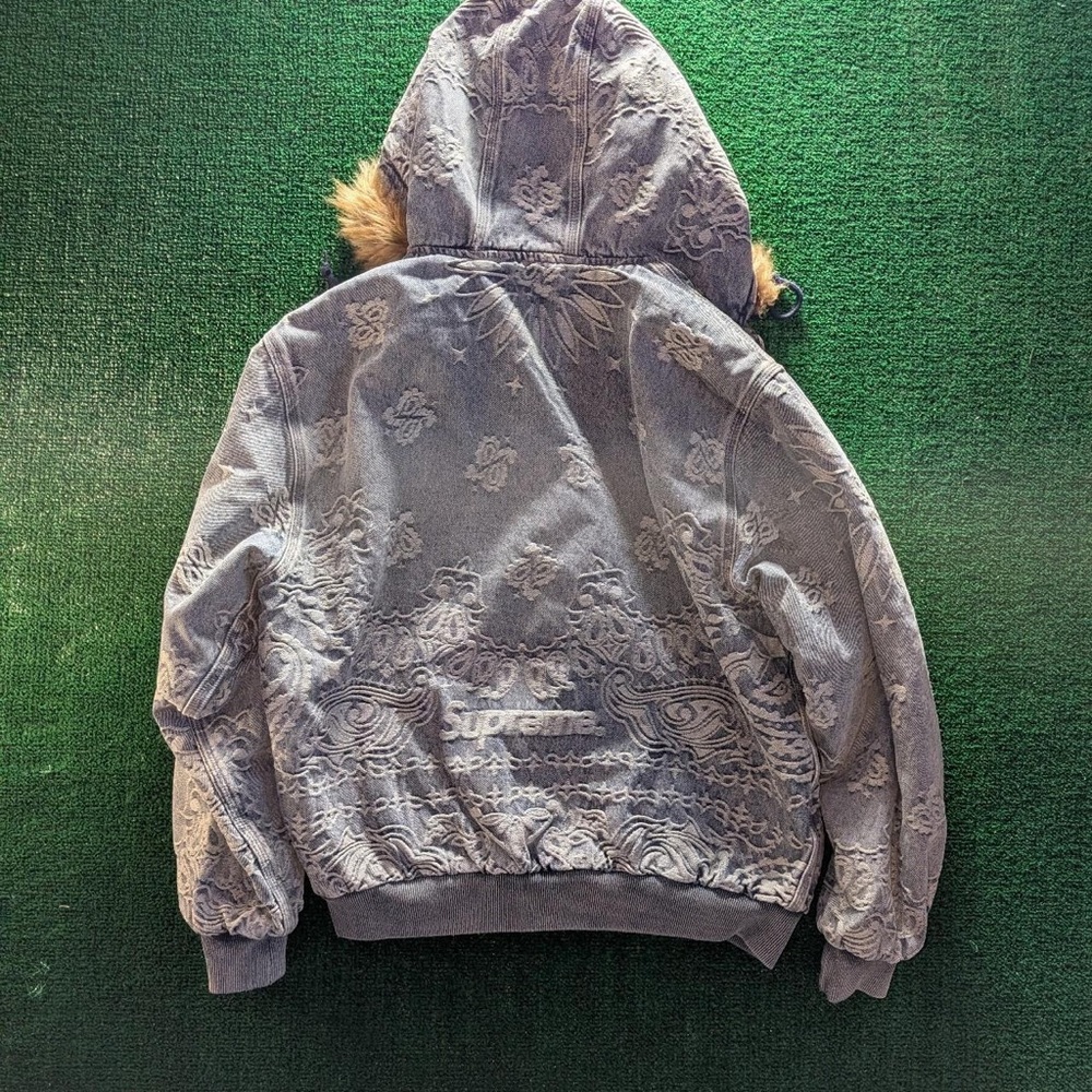 Supreme Patterned Gray Bomber Jacket With Fur Hood - image 2